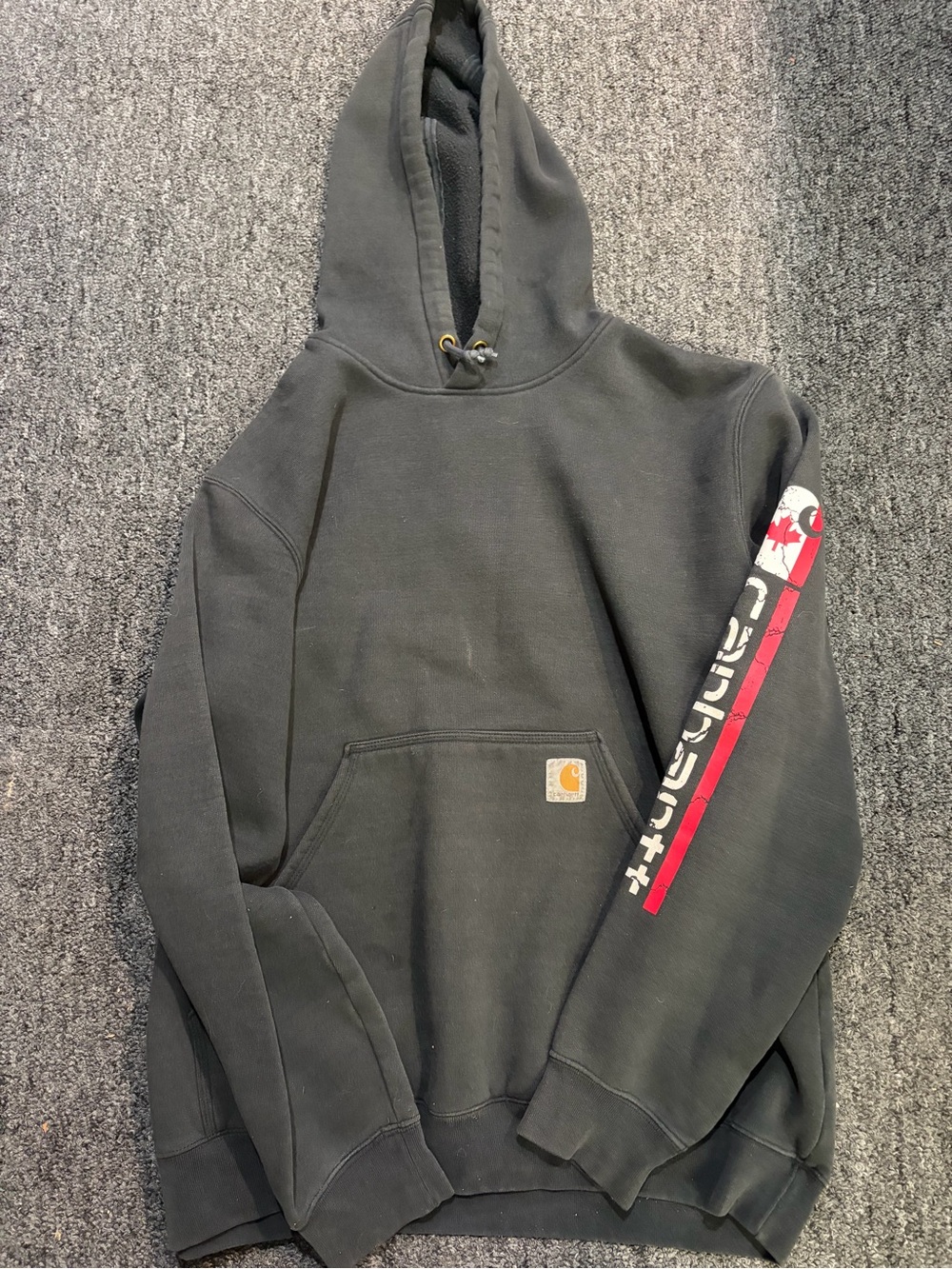 Carhartt Black Pullover Hoodie with Red Sleeve Stripe